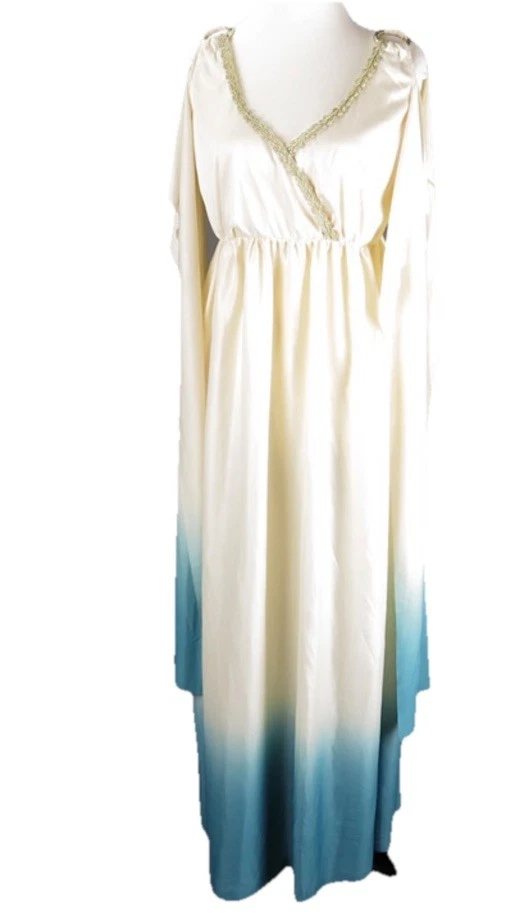 FATO COSPLAY DEUSA EGÍPCIA ROMANA HALLOWEEN AZUL CREME TAMANHO M/G CABEÇA DOURADA - Imagem 4 de 4