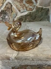 Vintage Jeanette 50s Marigold 6” Carnival Glass Duck Trinket Candy Dish