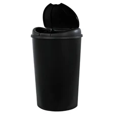 Hefty 12.8 Gallon Trash Can Plastic Semi Round Touch Top Kitchen Trash Can Black