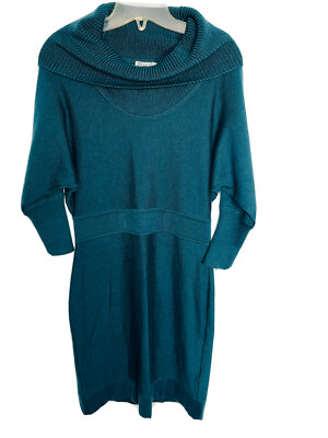eliza j green sweater dress Womens knit Cowl Neck Midi Emerald 3/4 Sleeve Small Striped sweater