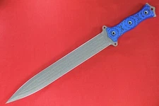 Busse Custom FMV14 .26" Hammered Silver Blade, Textured Blue/Black G10 Handle