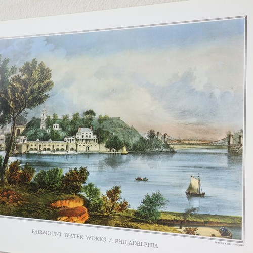 Currier & Ives Vtg Print Fairmount Water Works Philadelphia Bridge Boat Outdoor - Picture 5 of 7