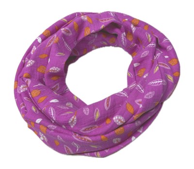 Landhuis handmade: Musselin Loop Schal magenta mit Blätter Print reine Baumwolle