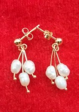 14k Yellow Gold Dangle Pearl Earring. Children or Women 