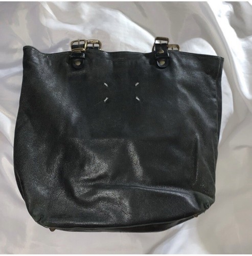 pre-loved auth MAISON MARTIN MARGIELA black lambskin leather TOTE bucket BAG - Picture 6 of 15