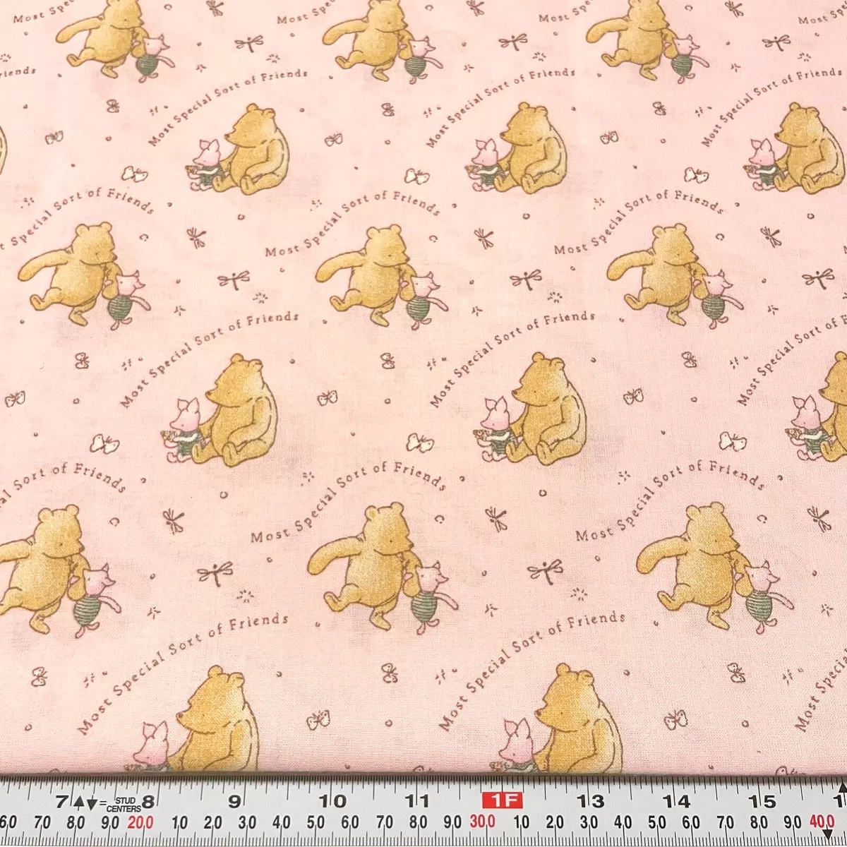 Vintage Classic Pooh Disney Winnie The Pooh Pink Cotton Fabric by the HALF  YARD