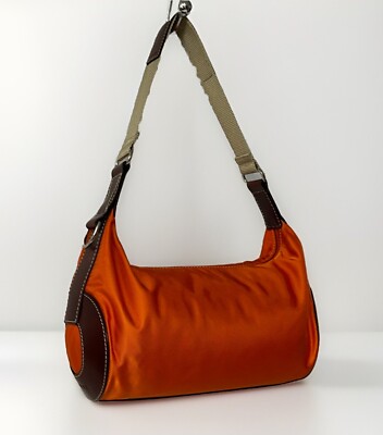 Lancel Paris (MCJE) Nylon Orange shoulder bag with Brown