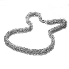 Collana catena maglia rolo fatta a mano acciaio inox uomo donna 8 mm 24'' argento