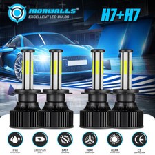 4x H7 6-Sides LED Headlight Bulbs Kit High Low Beam 5600W 720000LM 6500K White