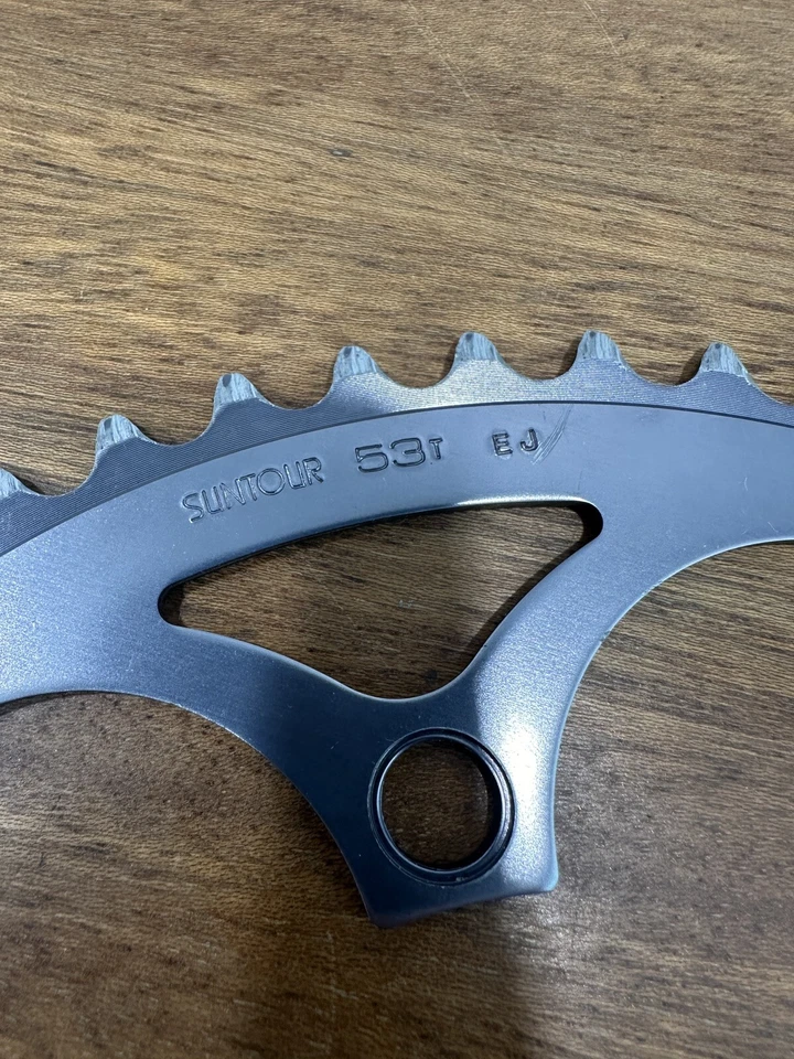 Plato vintage Suntour 53 dientes 53t 130 BCD aleación de plata carrera años 80 Foto 2 de 4