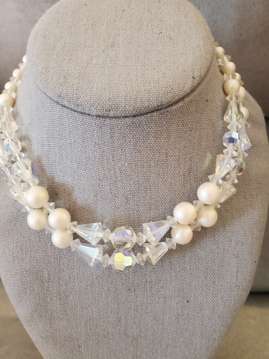 Vintage Elegant Faux Pearl Beaded Collar Necklace Vintage Faux Pearl and Silver Beaded Collar Necklace - Etsy main image 2