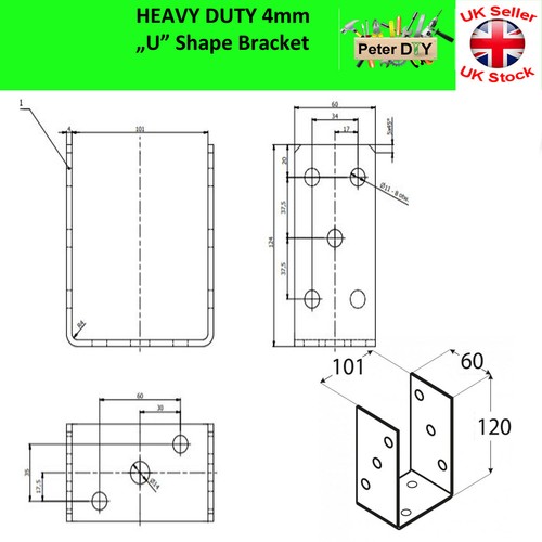SOPORTE ATORNILLADO Resistente 4 mm AMARILLO Galv ("Forma de U") SOPORTE Base POSTE PIE Valla - Imagen 5 de 9