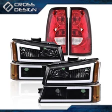 LED DRL Amber Corner Headlights + Red Tail Lights Fit For 03-07 Chevy Silverado