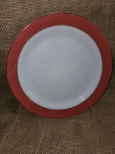 Vintage PYREX Milk Glass CHOP PLATE Serving Platter 12¼" RED Gold Trim 