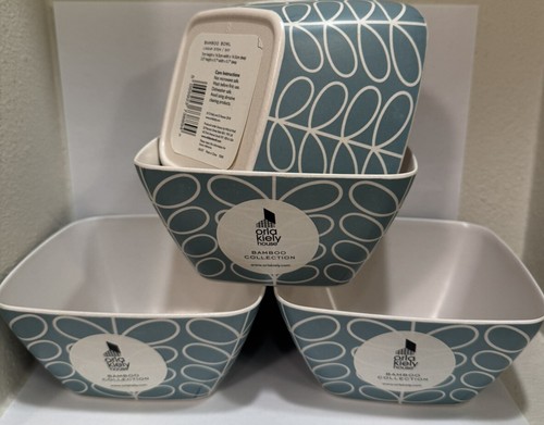 Set (4) Orla Kiely Bamboo Bowls Picnic NWT- Retro Linear Stem Blue - Picture 8 of 8