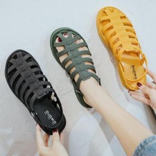 Women Closed Toe PVC Jelly Slides Slippers Gladiator Sandals Holiday Beach Shoes