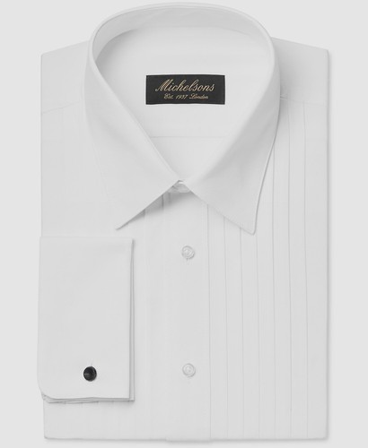 $85 Michelsons Men White Long Sleeve Pleated Point Collar Dress Shirt 14.5 32/33 - Picture 2 of 3