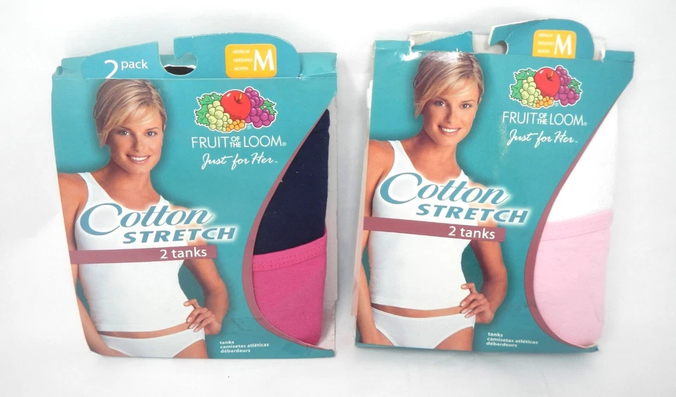 Camiseta sin mangas Fruit of the Loom Just for Her para mujer de algodón elástico liso paquete de 2 Foto 2 de 3