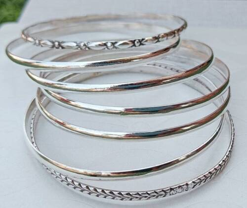 Hermoso conjunto de 7 brazaletes de plata esterlina 925 lisa hechos a mano - Imagen 1 de 6
