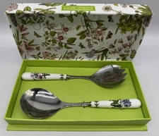 NEW in Box PORTMEIRION BOTANIC GARDEN SALAD SERVERS Spoon & Fork, Floral Handles