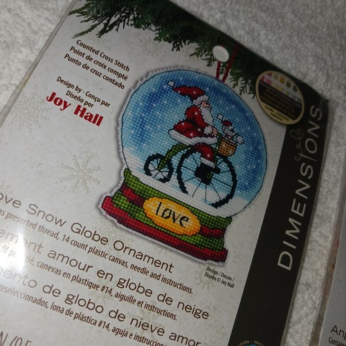 Dimensions Xmas Cross-stitch Ornaments Susan Winget &2 Love Snow Globes. 3x5 New - Picture 2 of 8
