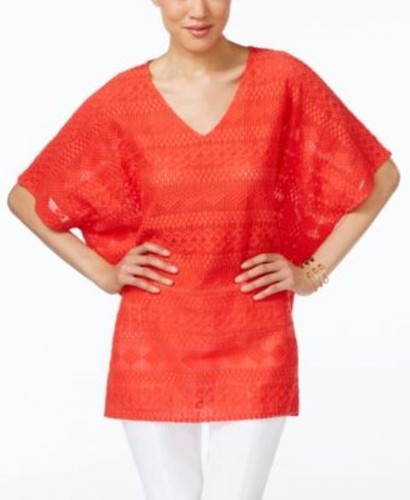 Alfani Damen Spitzen Poncho Oberteil Tropical Punch L