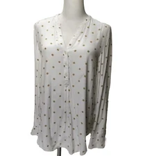 Tommy Hilfiger Collarless Spotted Polka Dot White Button Down Blouse Sz US6 AU10