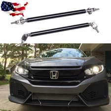 2x Universal Black JDM Front Bumper Lip Splitter Strut Rod Tie Support Bar 8-11"