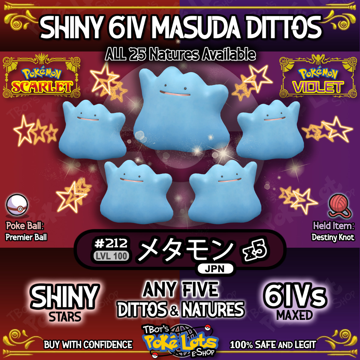 ✨Shiny Japanese 6IV Ditto Masuda ✨Pokemon Scarlet and Violet Escarlata  Purpura