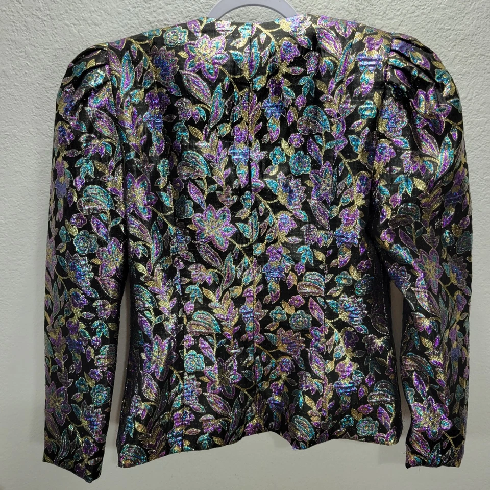 Blazer de pasarela vintage Saks Fifth Avenue para mujer talla 10 forrado con estampado metálico Foto 3 de 4