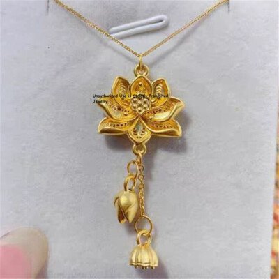 Pure 999 24K Yellow Gold Women 3D Lucky Tassel Lotus Bud Pendant