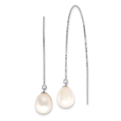 Ohrringe 14 Karat Weißgold 6-8 mm Tropfen Süßwasserzuchtperlen Einfädler 1,92 g
