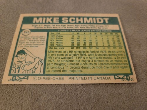 (5) Mike Schmidt O Pee Chee '77 OPC '78 OPC '79 OPC y parte inferior de caja Nrmt Filis - Imagen 3 de 10