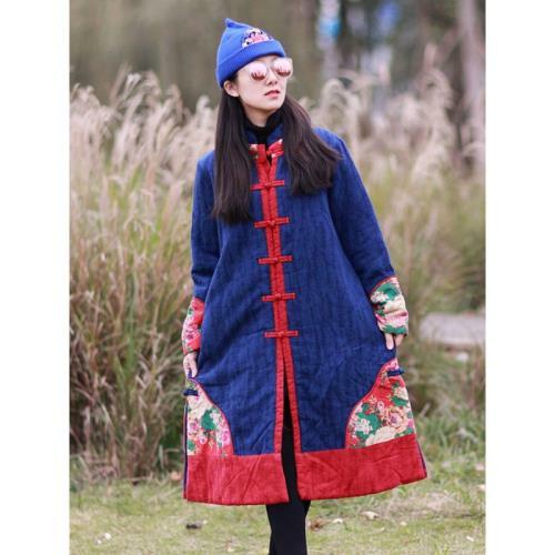 Women's Winter Chinese Cotton Jacket Floral Patchwork Quilted Warm Coat Parkas L - Picture 3 of 13