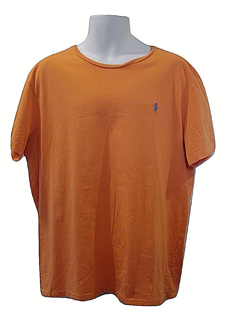Polo Ralph Lauren t shirt arancione girocollo maglietta ricamata blu logo pony XL