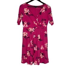 Land's End Size Small 6-8 Surplice Stretch Pink Floral A-Line Sun Dress