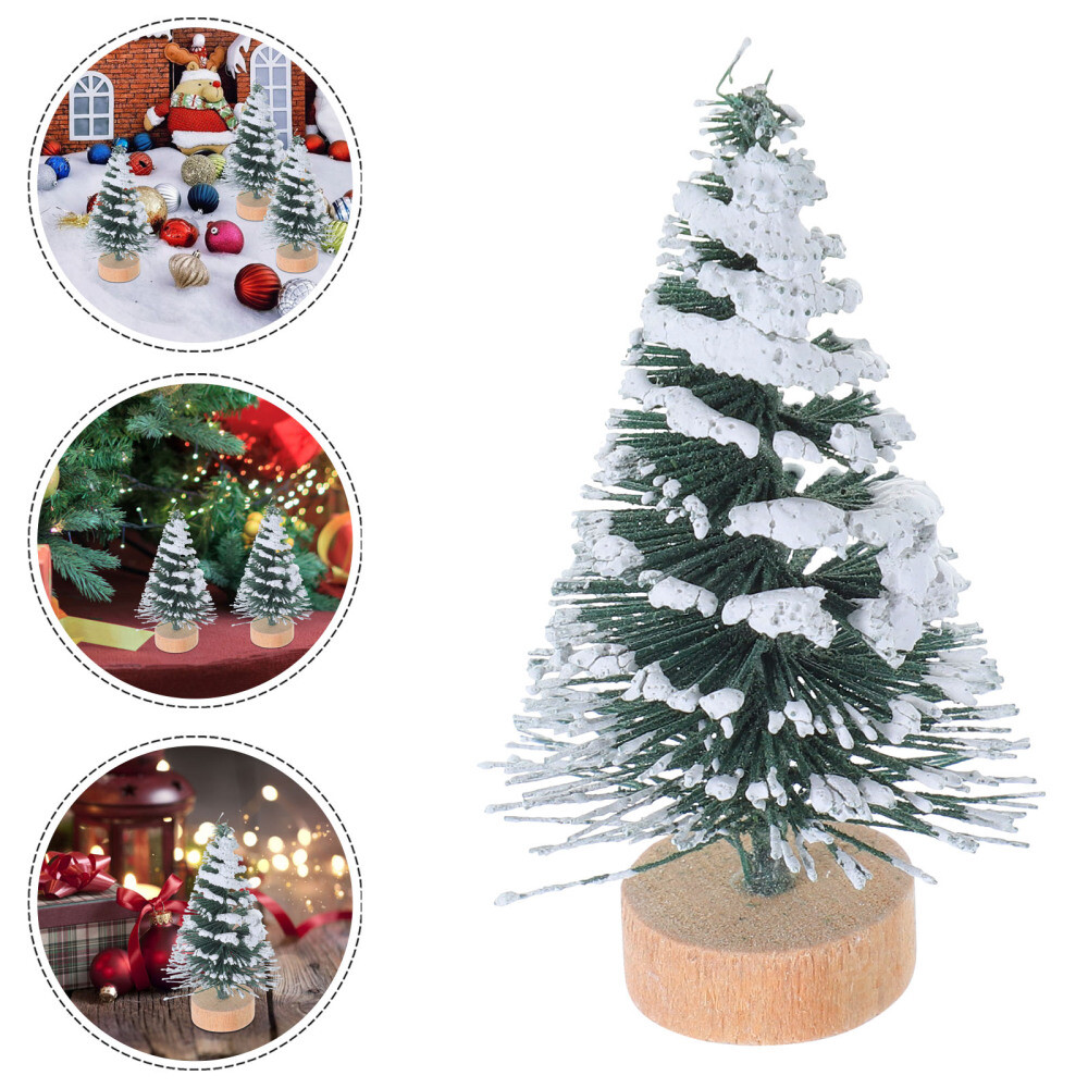 10 Pcs Mini Christmas Trees Snow Covered Pine Effect Office | eBay