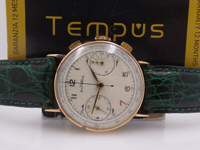 NICE WATCH CHRONOGRAPH BICOMPAX MASSIV 18 KT GOLD HANDAUFZUG 50ER JAHRE UHR
