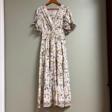 Max Studio Womens Cottagecore Prairie Milkmaid Maxi Dress Size L Bohemian Hippie
