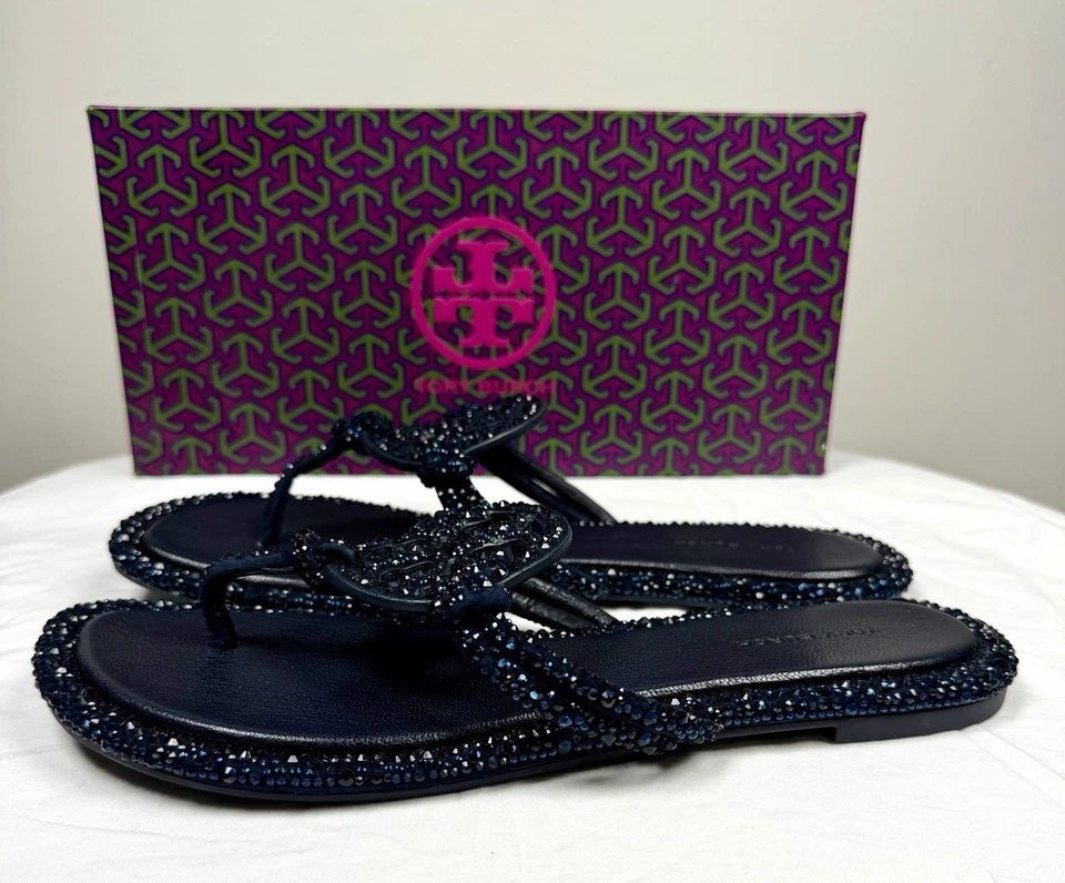 Tory Burch Women's Navy Miller Knotted Pave Thong Sandals US Size 8.5 NWB $300 - Image 4 of 4