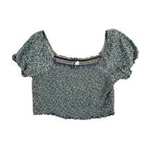 American Eagle Aerie Smocked Cropped Puff Sleeve Square Neck Floral Top Medium