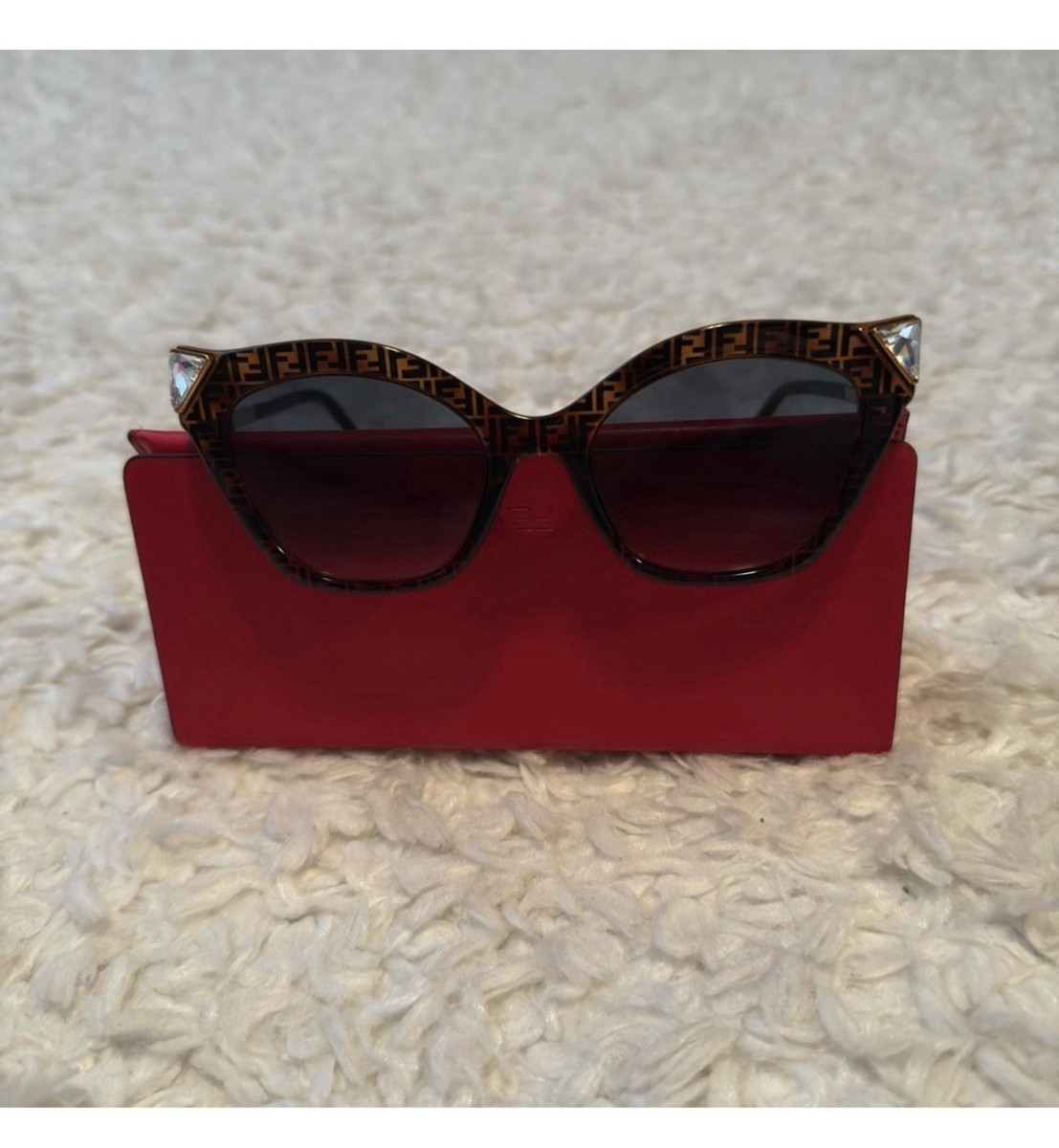 Fendi FF 0357/G/S Cat Eye Sunglasses Brown Logo Frame Gradient