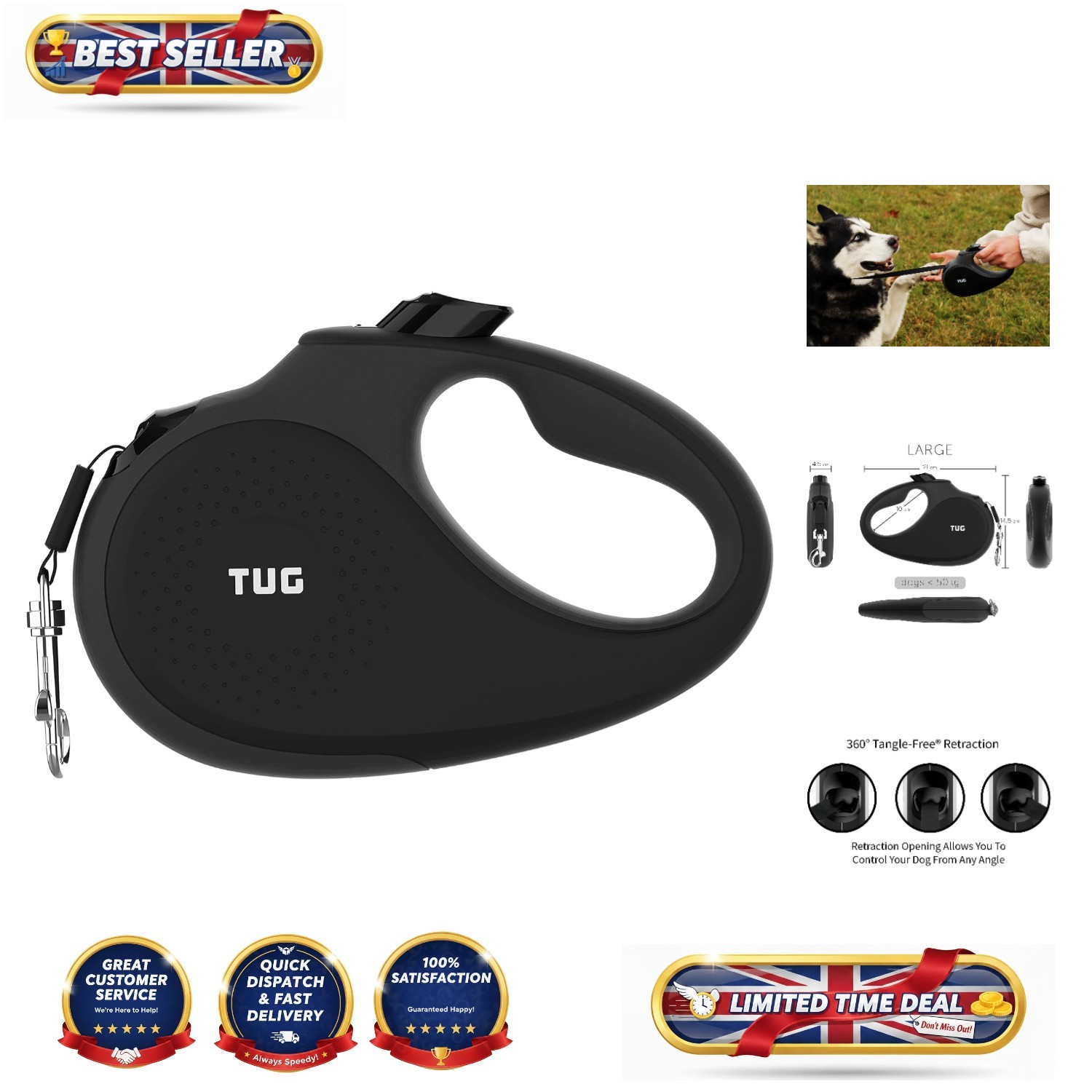 Ergonomic 5m Retractable Dog Lead for Large Breeds | Tangle-Free Design