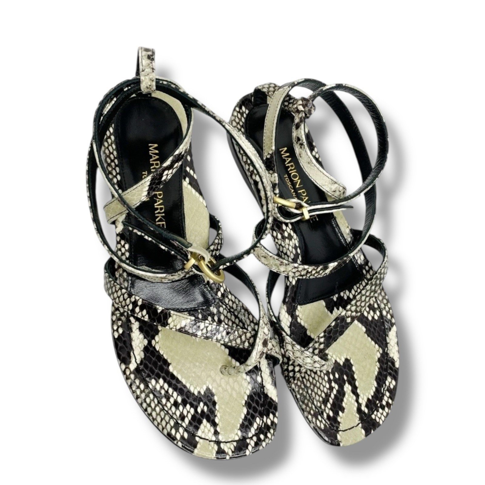 Marion Parke Harvey Python Leather Gladiator Sand… - image 3