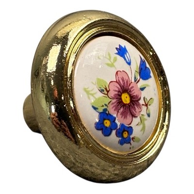 Amerock BP76244-FW3 Lot of 5 Brass Mushroom Cabinet Knob White Floral NEW USA