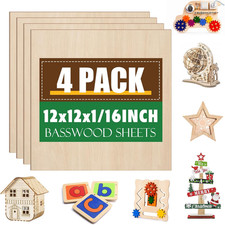 4 Pack Basswood Sheets 1/16X12X12 Inch,1/16 Basswood for Laser Cutting