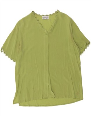 VINTAGE Damen Bluse Top IT 46 Large Grün Seide AX10