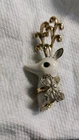 Vintage Costume Jewelry Holidays Accessories Brooch White Enamel Reindeer