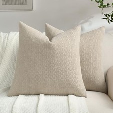 Chenille Throw Pillow Covers 18x18 Inch Set of 18" x 18" Pack of 2 Oatmeal