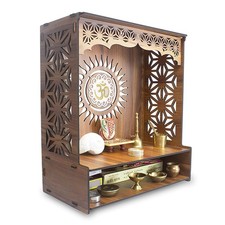 Wooden Pooja Mandir for Home & Office | Wall Mounted Temple with LED – 18x16x8.7
